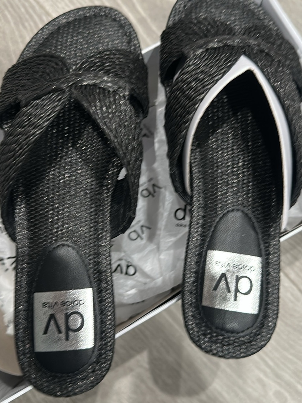 Dolce Vita Black Sparkle Knotted Slide Mules